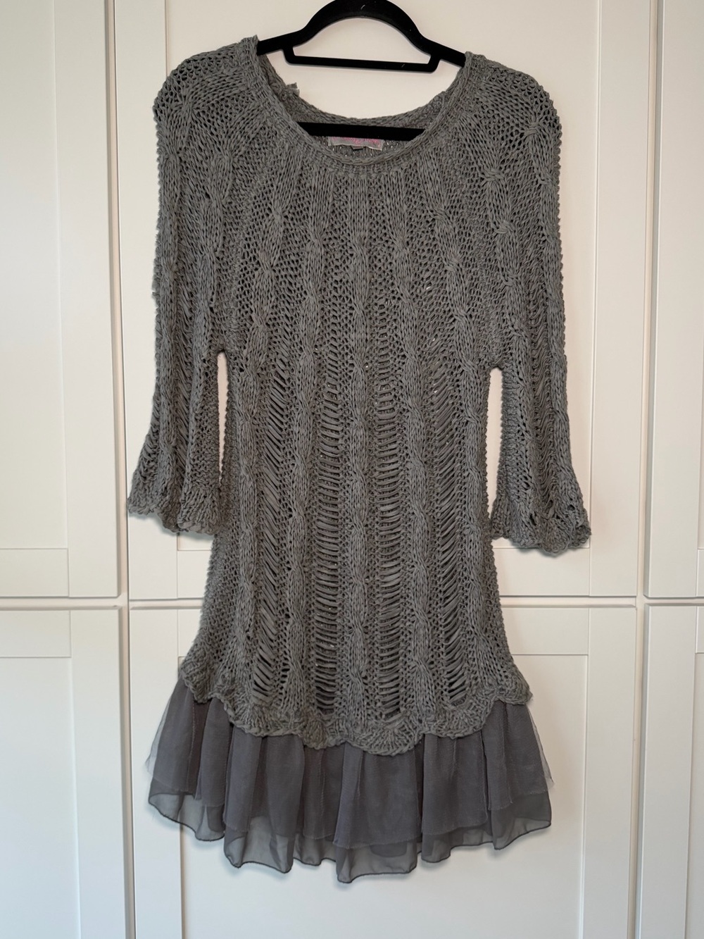 Vintage Y2K Pretty Angel Distressed Knit Tulle Fairy Grunge Mini Dress Rocker
